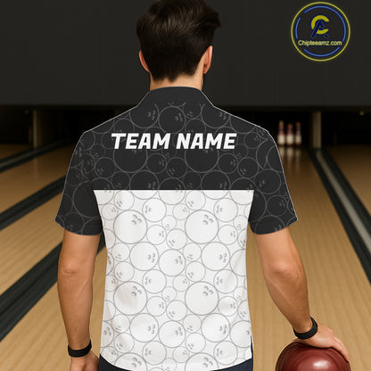 Black and White Bowling Camo Button-up Shirt Custom Hawaiian Bowling Team League Bowlers Outfit NQS11701