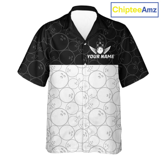 Black and White Bowling Camo Button-up Shirt Custom Hawaiian Bowling Team League Bowlers Outfit NQS11701