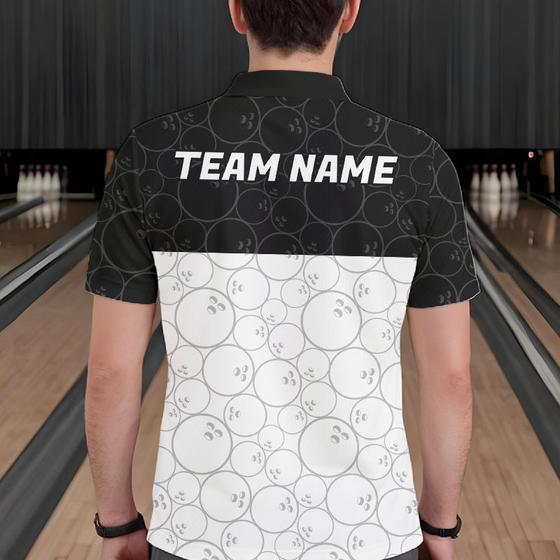Black and White Bowling Camo Polo, 1/4 Zip Shirts for Men Custom Bowling Team League Bowlers Outfit NQS11701