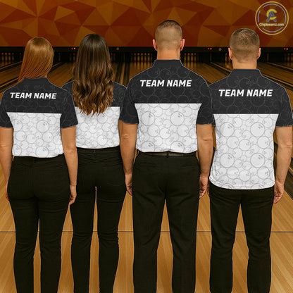Black and White Bowling Camo Polo, 1/4 Zip Shirts for Men Custom Bowling Team League Bowlers Outfit NQS11701