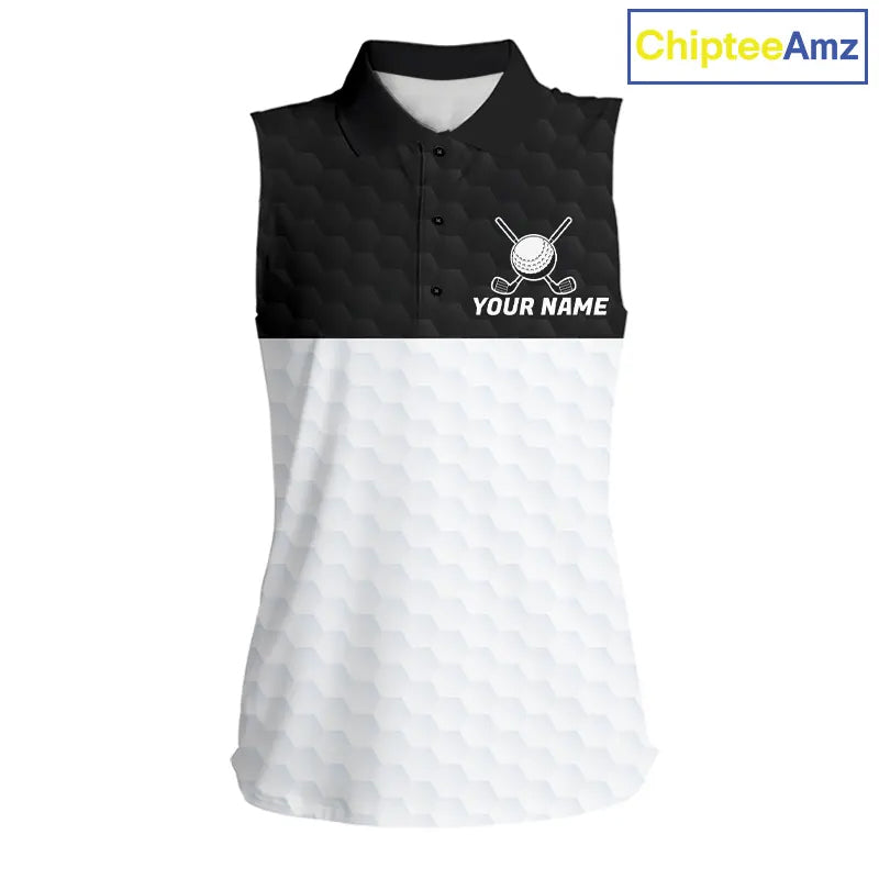 Black and White Sleeveless Golf Polo shirt Custom golf attire for ladies, best golf gifts for women NQS11702