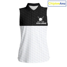 Load image into Gallery viewer, Black and White Sleeveless Golf Polo shirt Custom golf attire for ladies, best golf gifts for women NQS11702