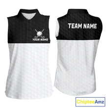Load image into Gallery viewer, Black and White Sleeveless Golf Polo shirt Custom golf attire for ladies, best golf gifts for women NQS11702