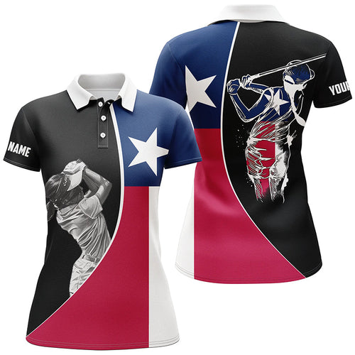 Texas Flag Womens golf polo shirts custom patriot ladies golf tops, gifts for golf lovers NQS7384