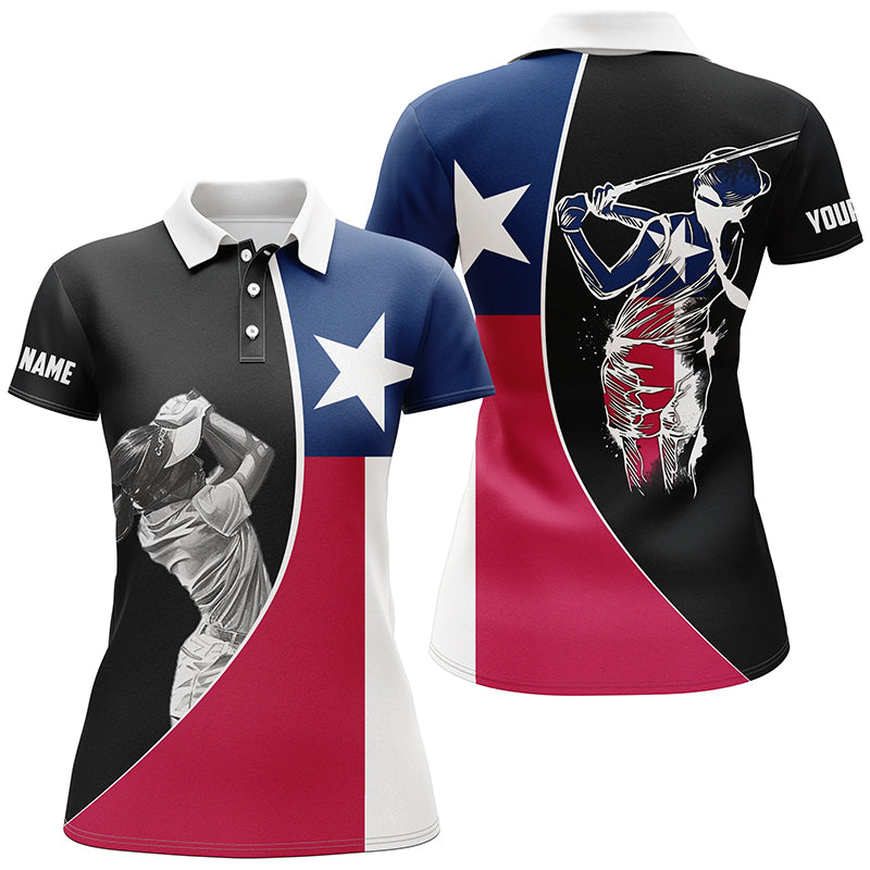 Texas Flag Womens golf polo shirts custom patriot ladies golf tops, gifts for golf lovers NQS7384