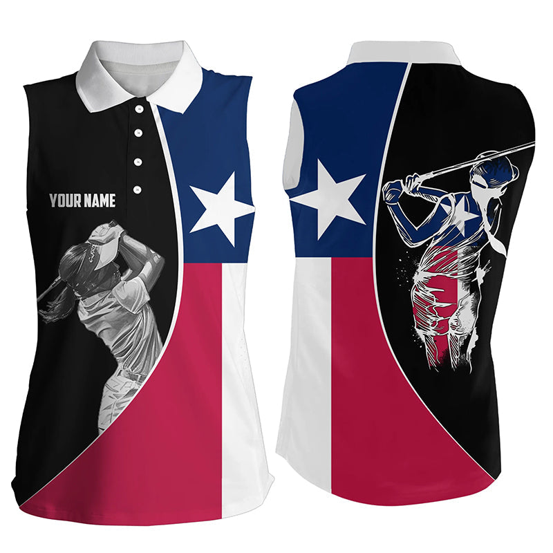 Texas Flag Womens sleeveless polo shirts custom patriot ladies golf tops, gifts for golf lovers NQS7384