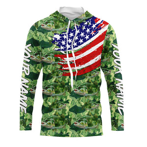 Green Largemouth Bass camo fishing American flag Custom performance long sleeve Bass fishing shirts NQS7387