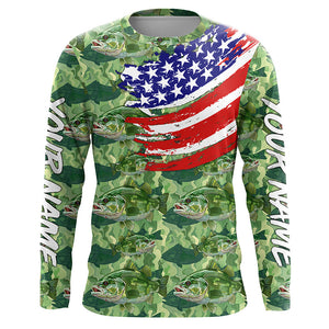 Green Largemouth Bass camo fishing American flag Custom performance long sleeve Bass fishing shirts NQS7387