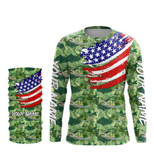 Load image into Gallery viewer, Green Largemouth Bass camo fishing American flag Custom performance long sleeve Bass fishing shirts NQS7387