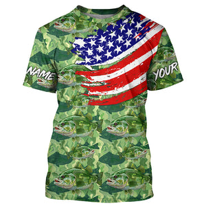 Green Largemouth Bass camo fishing American flag Custom performance long sleeve Bass fishing shirts NQS7387