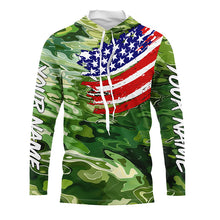 Load image into Gallery viewer, Green camo fishing American flag Custom patriot performance long sleeve fishing tournament shirts NQS7388