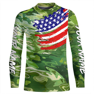 Green camo fishing American flag Custom patriot performance long sleeve fishing tournament shirts NQS7388