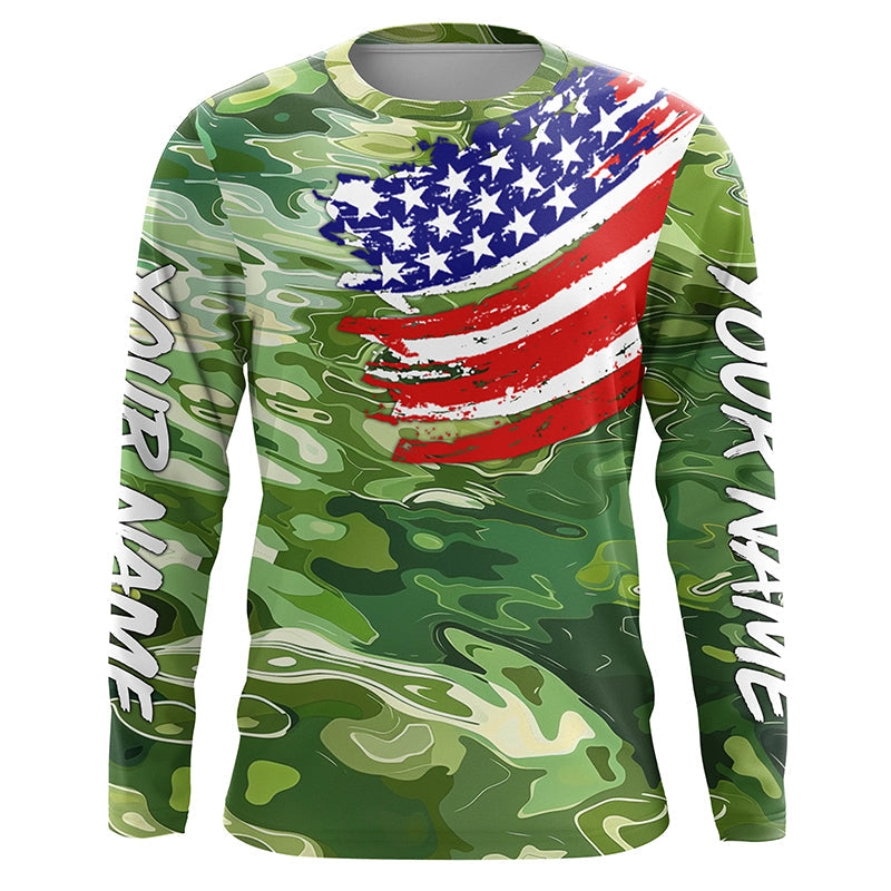 Green camo fishing American flag Custom patriot performance long sleeve fishing tournament shirts NQS7388