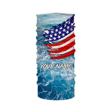 Load image into Gallery viewer, Blue ocean sea wave camo fishing American flag Custom patriot long sleeve fishing tournament shirts NQS7389