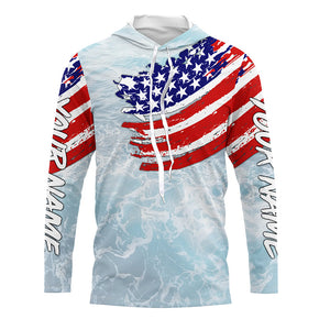 Ocean sea wave camo fishing Custom American flag patriot performance long sleeve fishing jerseys NQS7390