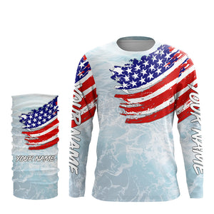 Ocean sea wave camo fishing Custom American flag patriot performance long sleeve fishing jerseys NQS7390