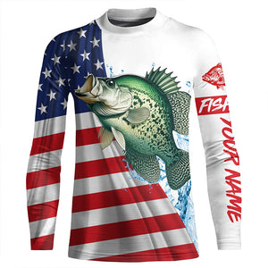 American flag patriotic crappie fishing Custom Name UV Protection long sleeve Fishing Shirts for men NQS5368