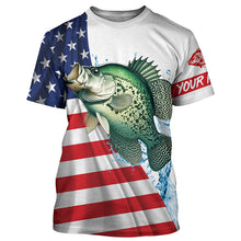 Load image into Gallery viewer, American flag patriotic crappie fishing Custom Name UV Protection long sleeve Fishing Shirts for men NQS5368