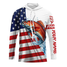 Load image into Gallery viewer, American flag patriotic Redfish fishing Custom Name UV Protection long sleeve Fishing Shirts for men NQS5369