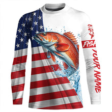 Load image into Gallery viewer, American flag patriotic Redfish fishing Custom Name UV Protection long sleeve Fishing Shirts for men NQS5369