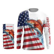 Load image into Gallery viewer, American flag patriotic Redfish fishing Custom Name UV Protection long sleeve Fishing Shirts for men NQS5369