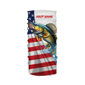 American flag patriotic Walleye fishing Custom Name UV Protection long sleeve Fishing Shirts for men NQS5370