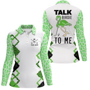 Funny green leopard Womens golf polo shirt talk birdie to me custom name green flamingo golf shirts NQS5371