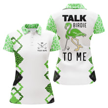 Load image into Gallery viewer, Funny green leopard Womens golf polo shirt talk birdie to me custom name green flamingo golf shirts NQS5371