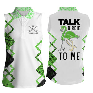 Funny green leopard Womens sleeveless polo shirts talk birdie to me custom green flamingo golf shirts NQS5371