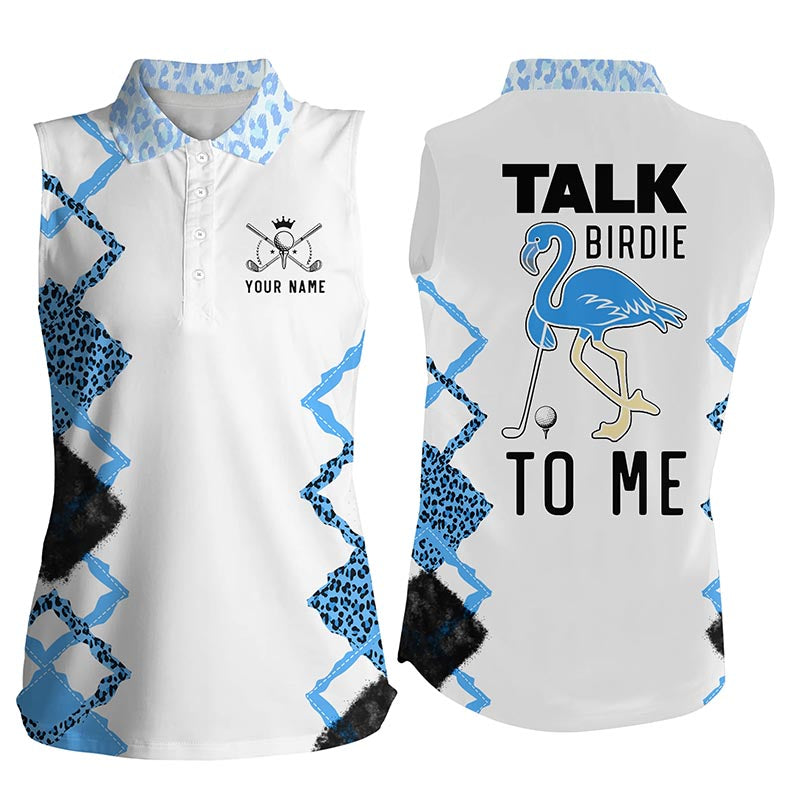 Funny blue leopard Womens sleeveless polo shirts talk birdie to me custom blue flamingo golf shirts NQS5372