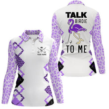 Load image into Gallery viewer, Funny purple leopard Womens golf polo shirt talk birdie to me custom name purple flamingo golf shirts NQS5373