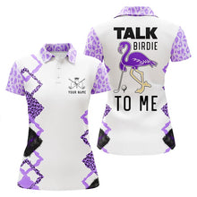 Load image into Gallery viewer, Funny purple leopard Womens golf polo shirt talk birdie to me custom name purple flamingo golf shirts NQS5373