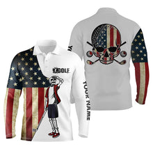 Load image into Gallery viewer, Vintage American flag patriotic Mens golf polo shirt custom golf skull men&#39;s flag polo shirts NQS5378