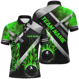 Mens bowling shirts Custom Black bowling ball Flame Bowling Team Jerseys, gift for Bowlers | Green NQS7574