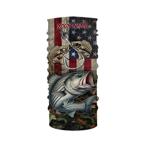 Striped bass fishing camo American Flag patriotic UV protection customize name fishing apparel NQS1902