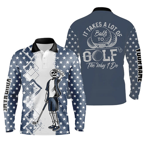 American flag skull golf blue Mens golf polo shirt custom it takes a lot of balls to golf the way I do NQS5610