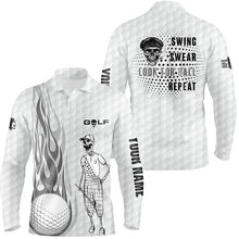 Load image into Gallery viewer, White golf ball skins Mens golf polo shirt custom name skull golf swing swear look for ball repeat NQS5613