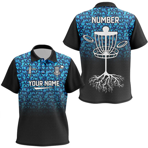 Kid golf polos shirt custom Blue diamond pattern disc golf basket jerseys, frisbee golf attire NQS7965