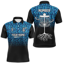 Load image into Gallery viewer, Mens golf polo shirts custom Blue diamond pattern disc golf basket jerseys, frisbee golf attire NQS7965