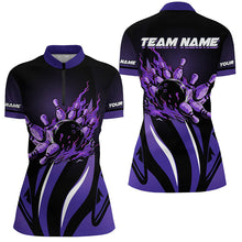 Load image into Gallery viewer, Bowling polo, Quarter zip Shirts for women Custom team Bowling League jerseys, bowl gifts | Purple NQS7967