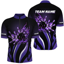 Load image into Gallery viewer, Bowling polo, Quarter zip Shirts for men Custom team Bowling League jerseys, bowl gifts | Purple NQS7967