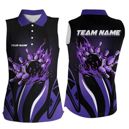 Bowling Sleeveless Polo Shirts for women Custom team Bowling League jerseys, bowl gifts | Purple NQS7967