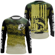 Load image into Gallery viewer, Largemouth bass Fishing green scales American flag Custom long sleeve performance Fishing jerseys NQS6052