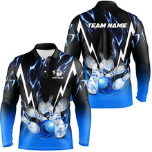 Load image into Gallery viewer, Black and Blue Lightning thunder Custom Bowling Polo, Quarter zip shirts For men, Team Bowling jerseys NQS8171