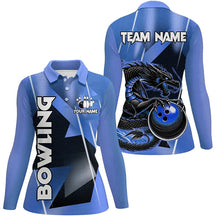 Load image into Gallery viewer, Black And Blue Custom Dragon Bowling Shirts For Women, Dragon Bowling Team Shirts NQS8381