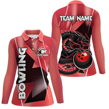 Load image into Gallery viewer, Black And Red Custom Dragon Bowling Shirts For Women, Dragon Bowling Team Shirts NQS8382