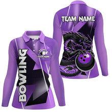 Load image into Gallery viewer, Black And Purple Custom Dragon Bowling Shirts For Women, Dragon Bowling Team Shirts NQS8383