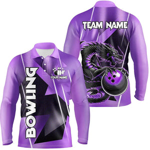 Black And Purple Custom Dragon Bowling Shirts For Men, Dragon Bowling Team Shirts NQS8383