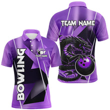 Load image into Gallery viewer, Black And Purple Custom Dragon Bowling Shirts For Men, Dragon Bowling Team Shirts NQS8383