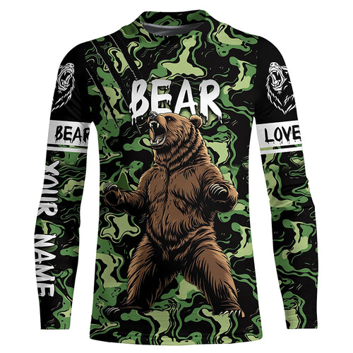 Bear hunter big game hunting green camouflage Customize Name 3D All Over Printed Shirts NQS4008